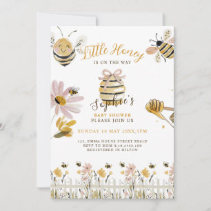 Invitación pequeña miel está en camino abeja baby shower