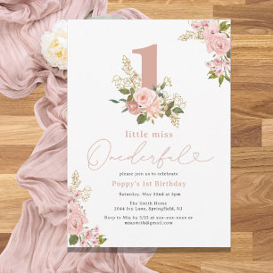 Invitación Pequeña Miss Floral Rosa Maravillosa Primer Cumple