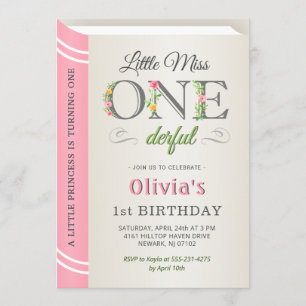 Invitación Pequeña Miss Maravillosa Chica Rosa Primer Cumplea