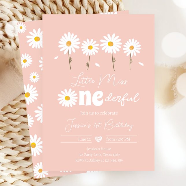 Invitación Pequeña Miss Maravillosa Daisy Pink Primer cumplea (Subido por el creador)