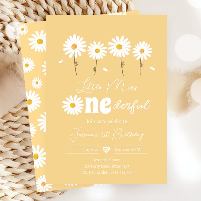 Invitación Pequeña Miss Maravillosa Daisy Yellow Primer cumpl (Subido por el creador)