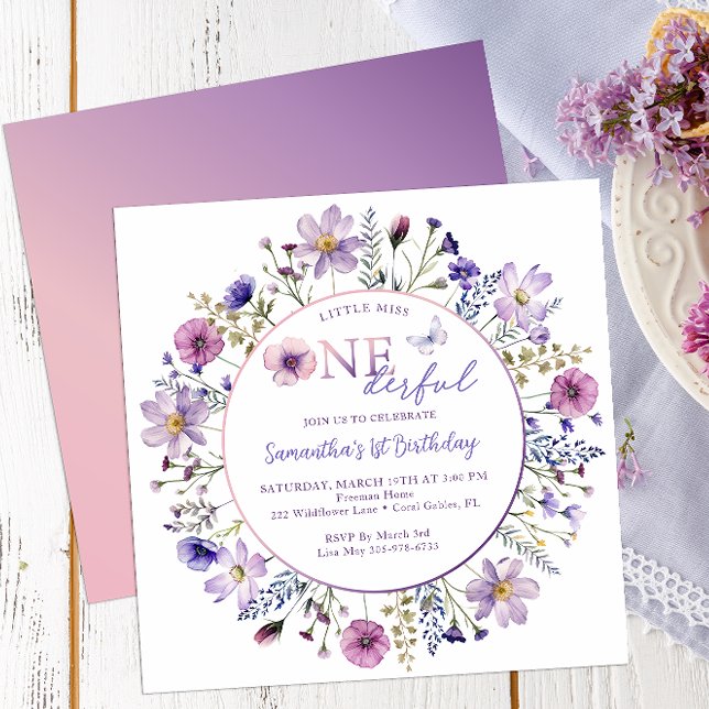 Invitación Pequeña Miss Maravillosa Flor Salvaje 1er cumpleañ (Wildflower Birthday Invitation)