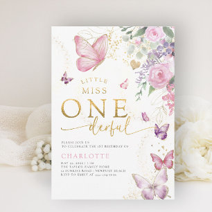 Invitación Pequeña Miss Maravillosa Floral Sunny Primer cumpl