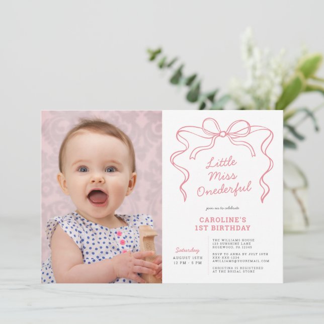 Invitación Pequeña Miss Maravillosa Primer Cumpleaños (Anverso de pie)