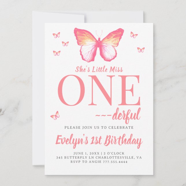 Invitación Pequeña Miss Maravilloso Boho Rosa Primer cumpleañ (Anverso)