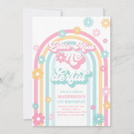 Invitación Pequeña Miss Maravilloso Groovy Arcoiris Primer cu
