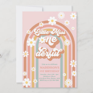 Invitación Pequeña Miss Maravilloso Groovy Arcoiris Primer cu