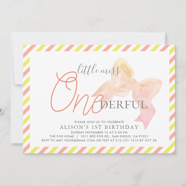 Invitación Pequeña Miss ONE, maravillosa Chica, primer cumple (Anverso)