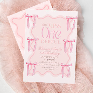 Invitación Pequeña Miss ONE, maravillosa Fiesta rosada del pr