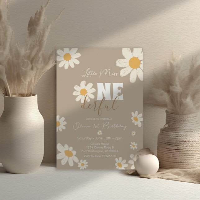 Invitación Pequeña Miss ONE Maravilloso Daisy Flowers Creme C (Subido por el creador)