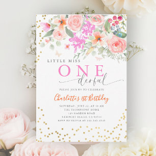 Invitación Pequeña Miss Onemaravillosa Chica vibrante primer 