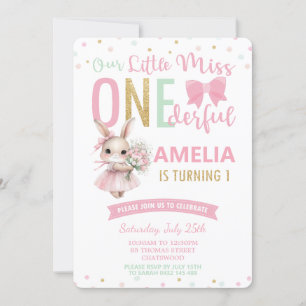 Invitación Pequeña Miss OneMaravillosa conejita de cumpleaños