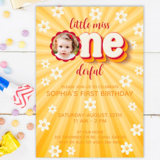 Invitación Pequeña Miss OneMaravillosa Foto Daisy Primer Cump (Subido por el creador)