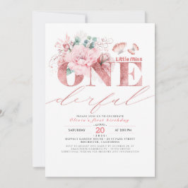Invitación Pequeña Miss OneMaravillosa Rosa Oro Primer cumple