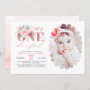 Invitación Pequeña Miss OneMaravillosa Rosa Oro Primer cumple