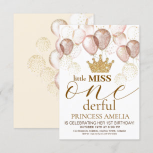 Invitación Pequeña Miss ONEmaravilloso Faux Gold Crown Primer