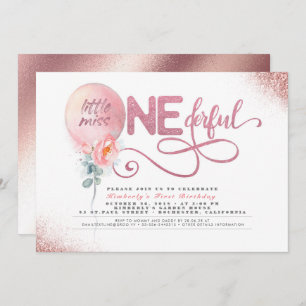 Invitación Pequeña Miss OneMaravilloso Globo Floral Primer cu