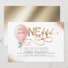 Invitación Pequeña Miss OneMaravilloso Globo Floral Primer cu