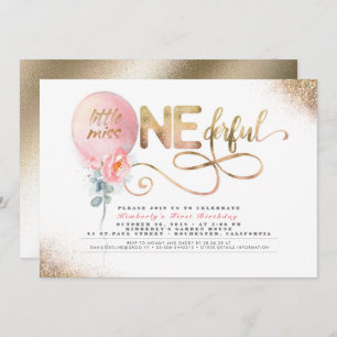 Invitación Pequeña Miss OneMaravilloso Globo Floral Primer cu