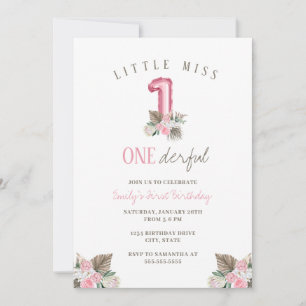 Invitación Pequeña Miss ONEmaravilloso primer cumpleaños