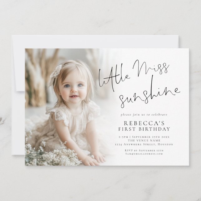 Invitación Pequeña Miss Sunshine Photo Overlay 1er cumpleaños (Anverso)