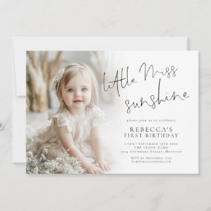 Invitación Pequeña Miss Sunshine Photo Overlay 1er cumpleaños