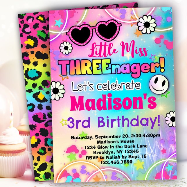 Invitación Pequeña Miss Threenager tercer cumpleaños (Subido por el creador)