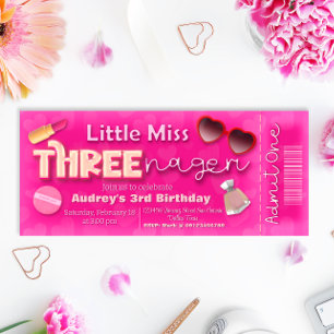Invitación Pequeña Miss Threenager - Ticket de tercer cumplea