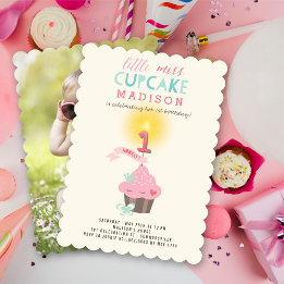 Invitación Pequeña Miss Torta Princesa Chica Primer Cumpleaño