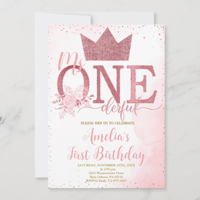 Invitación Pequeña Miss Un Maravilloso Cumpleaños, Primer Cum (Anverso)