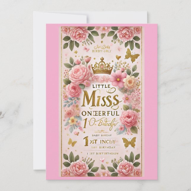 Invitación "Pequeña Miss Un Maravilloso Cumpleaños Soirée" 🎀 (Anverso)