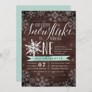 Invitación Pequeña Moneda De Snowflake Madera Rústica Primer