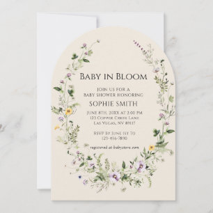 Invitación Pequeña morada y amarilla en Baby Shower en flor