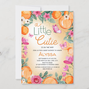 Invitación Pequeña Naranja de Cutie Mariposas Florales Rosa