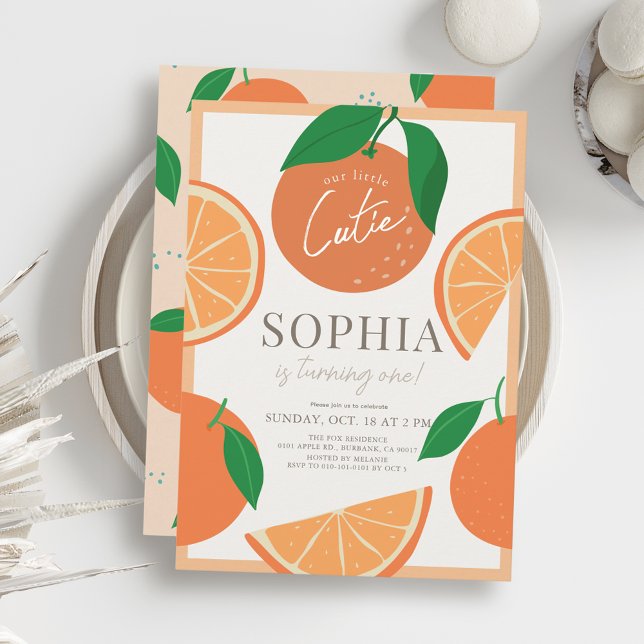 Invitación Pequeña Naranja moderna cuata primer cumpleaños (Subido por el creador)