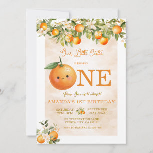 Invitación Pequeña Naranja Monada Cítrico Cumpleaños 1