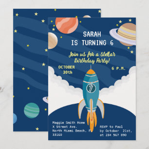 Invitación Pequeña niña astronauta sueña Fiesta de Cumpleaños
