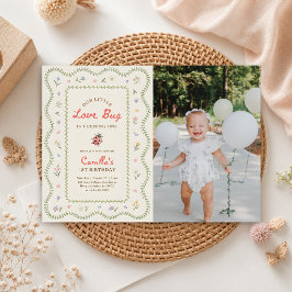 Invitación Pequeña niña mariquita Love Bug cumpleaños 1 año F
