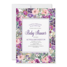 Pequeña niña morada rosa Floral Baby Shower