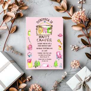 Invitación Pequeña Niña Un Feliz Camper Primera Fiesta de Cum