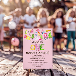 Invitación Pequeña Niña Un Feliz Camper Primera Fiesta de Cum