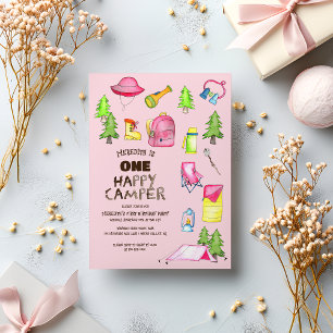 Invitación Pequeña Niña Un Feliz Camper Primera Fiesta de Cum