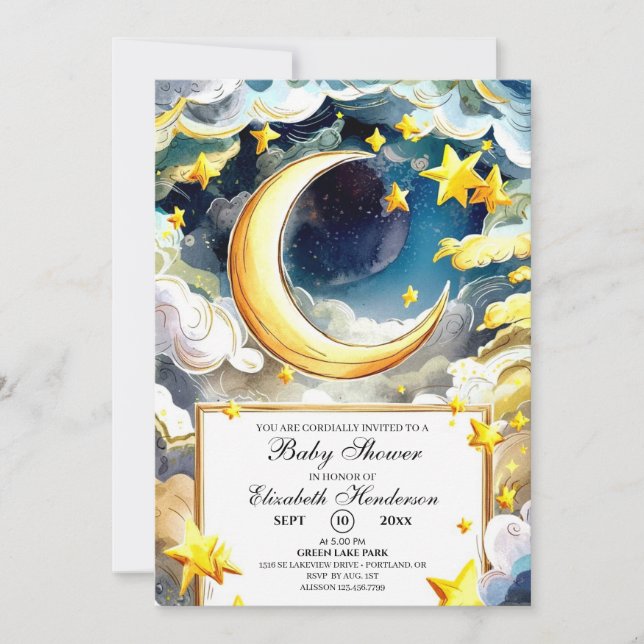 Invitación Pequeña noche estrellada Baby Shower Celestial (Anverso)