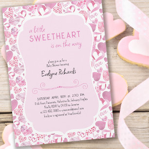 Invitación Pequeña novia Chica de corazón de amor rosado Baby