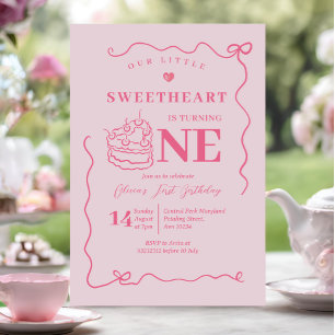 Invitación Pequeña novia dibujada a mano en rosado que se vue