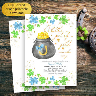 Invitación Pequeña olla de Baby Shower de Shamrock verde azul