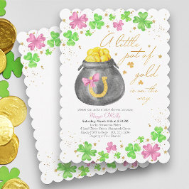 Invitación Pequeña olla de Baby Shower de Shamrock verde rosa