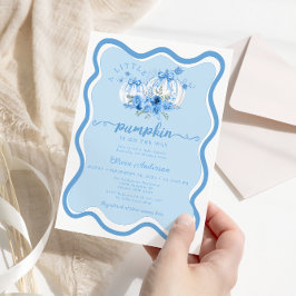 Invitación Pequeña onda de calabaza Bow Blue Baby Shower