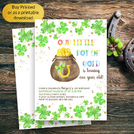 Invitación Pequeña Oro Lucky Shamrock 1er cumpleaños