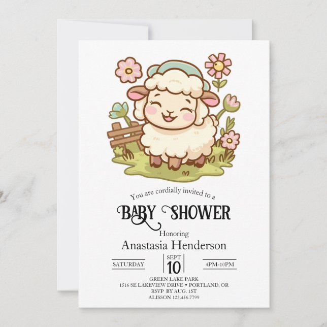 Invitación Pequeña oveja Baby Shower (Anverso)